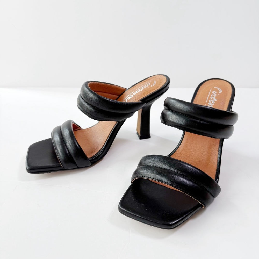 L'Intervalle Woman Black Leather Strappy Slip-On Mule Heel Sandal EU38 Classic